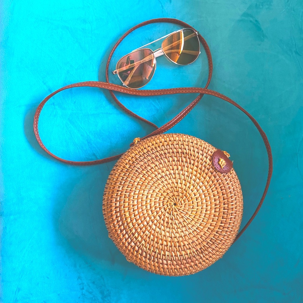 Summer & Rose Rattan Round Shoulder/Crossbody  Bag New